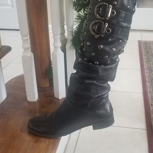 Stuart Weitzman Black Studded Riding Boots